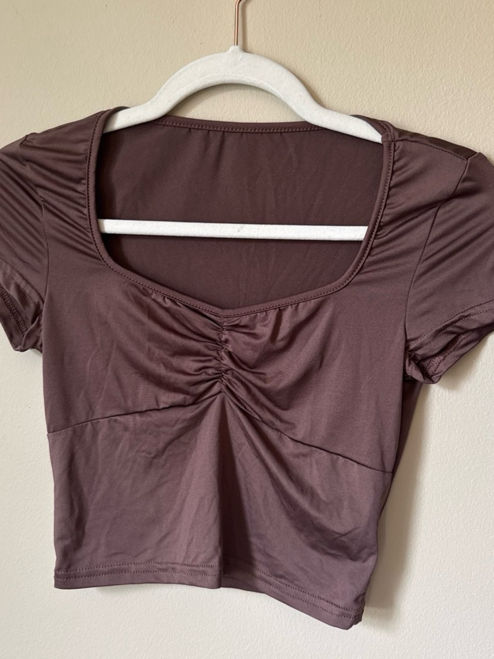 SHEIN Chocolate Ruched Scoop Neck Crop Top